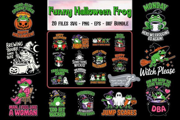 Funny Halloween Frog SVG Bundle Graphics for Crafts