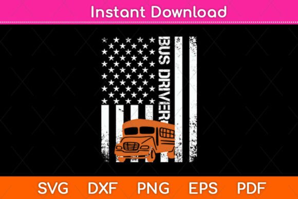 School Bus Driver American Flag Bus Graphics for Crafts